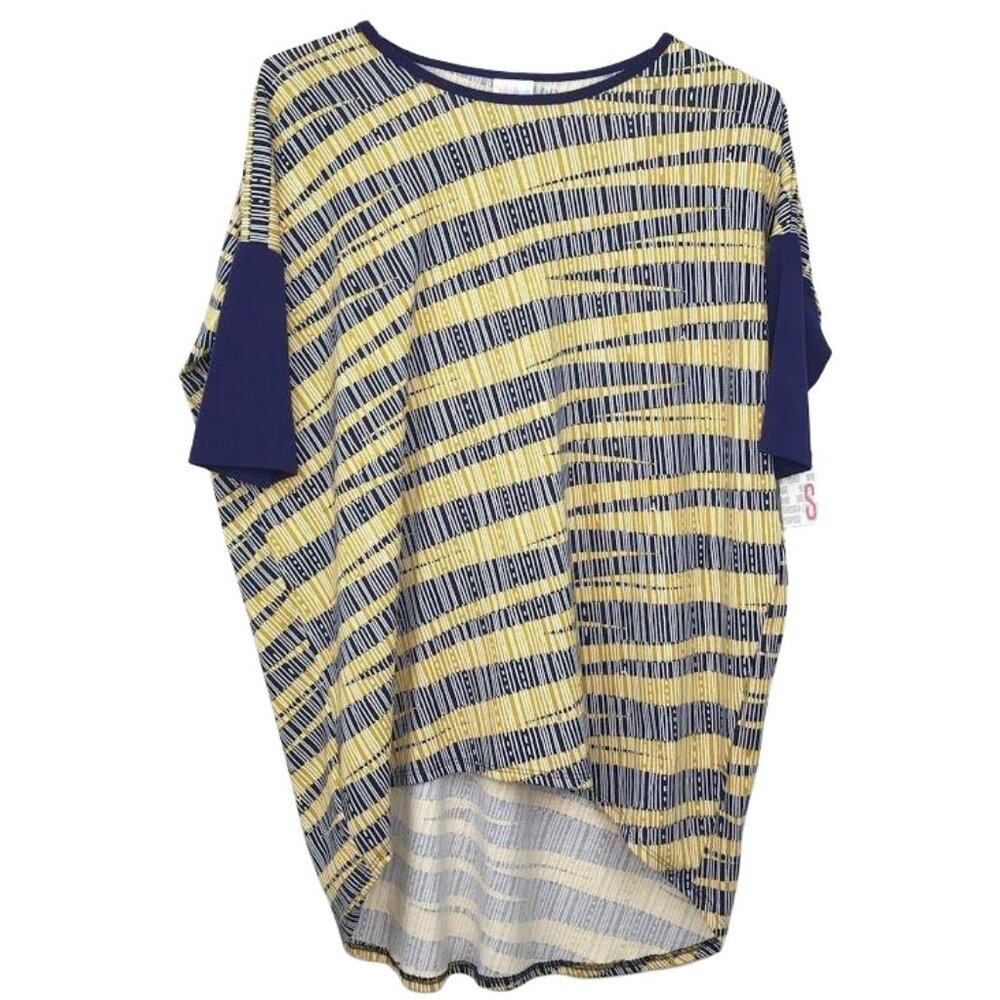 NWT Lularoe Womens S Abstract TShirt Short Sleeve Round Neck Yellow Lightweight